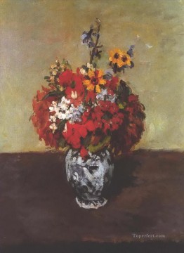 Dalias en un jarrón de Delft Paul Cezanne Impresionismo Flores Pinturas al óleo